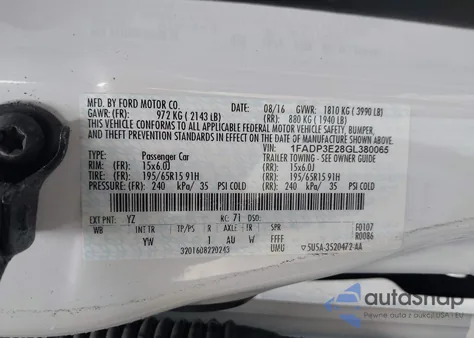 2016 Ford Focus S из США, поврежденный, VIN 1FADP3E28GL380065